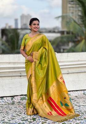 Green Zari Work Silk Saree Set