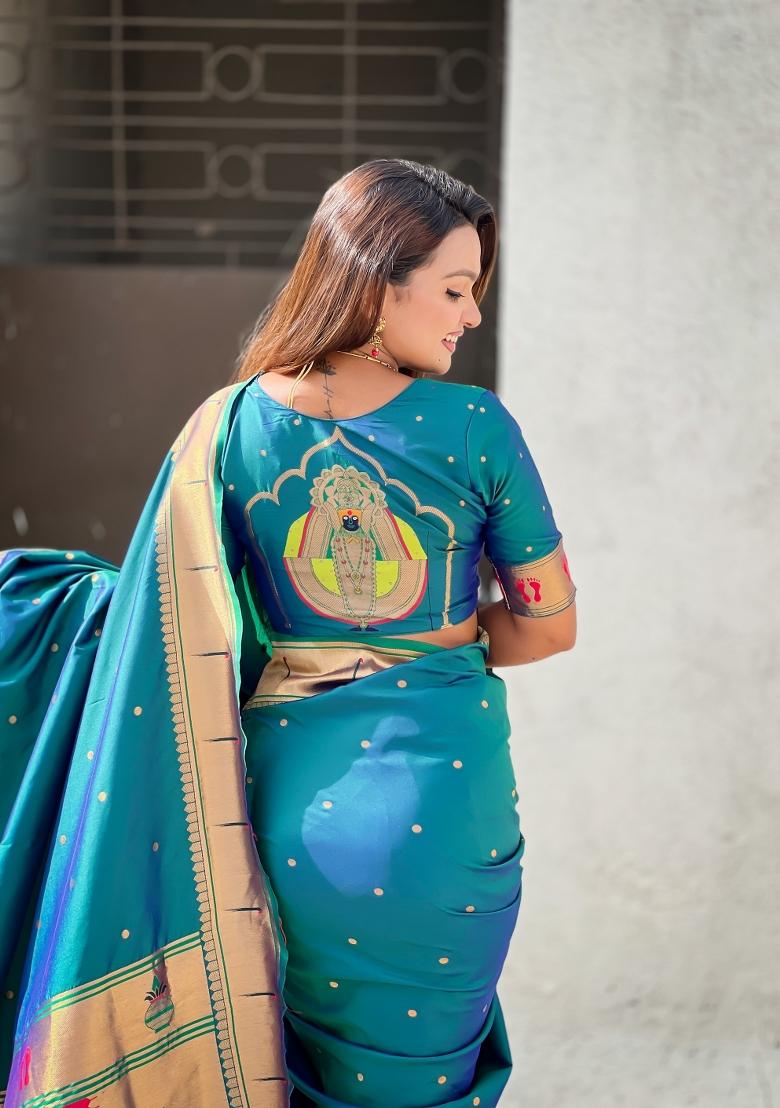 Sky Blue Zari Work Silk Saree Set - Indya
