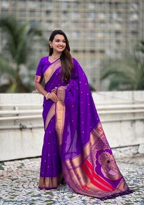 Purple Zari Work Silk Saree Set