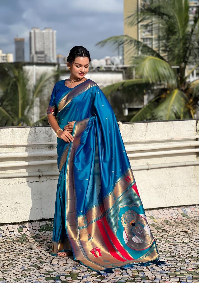 Green Zari Work Silk Saree Set - Indya