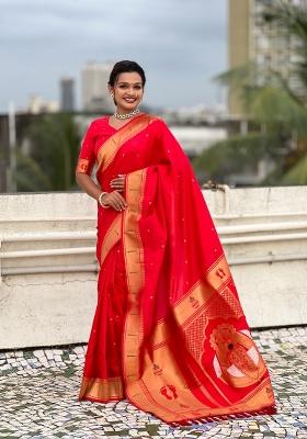 Red Zari Work Silk Saree Set