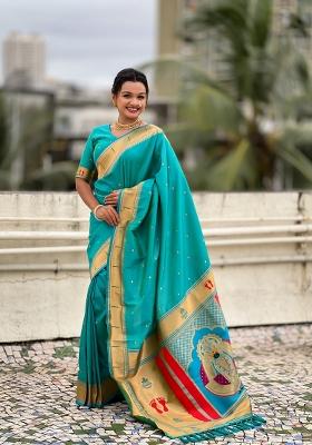 Sea Green Zari Work Silk Saree Set