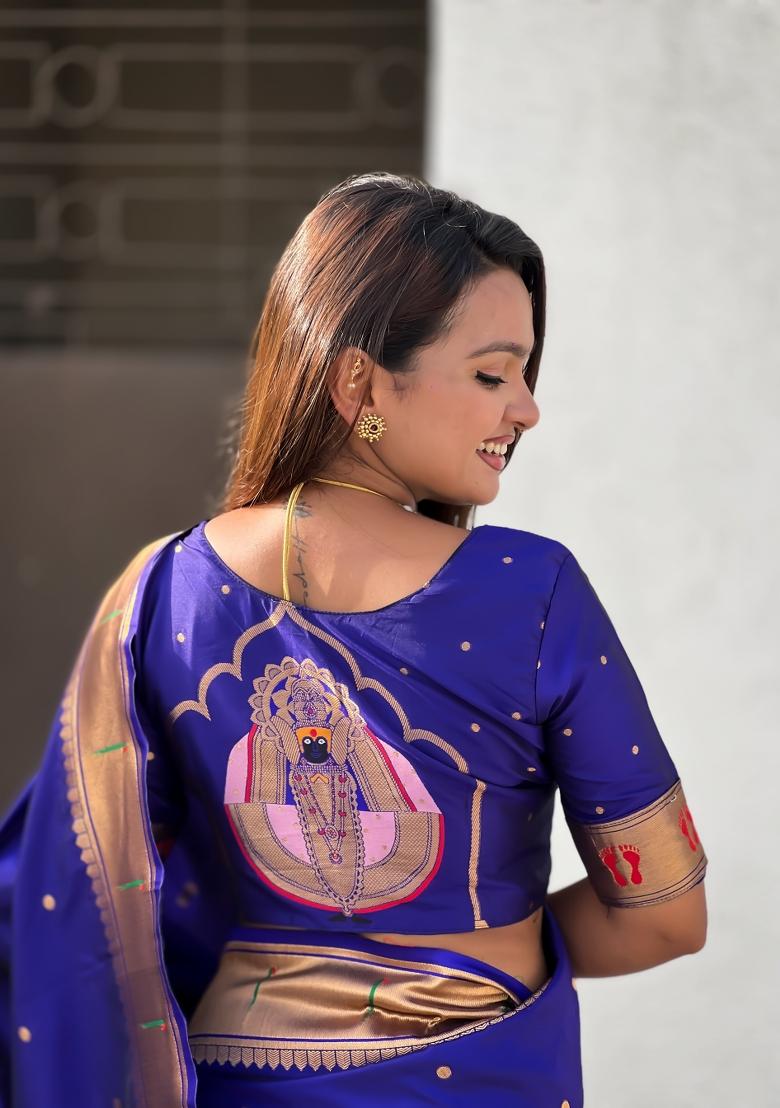 Violet Zari Work Silk Saree Set - Indya