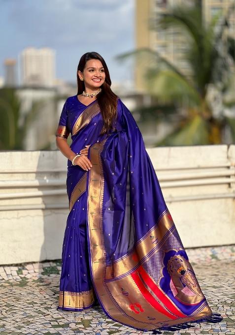 Violet Zari Work Silk Saree Set