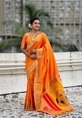 Yellow Zari Work Silk Saree Set