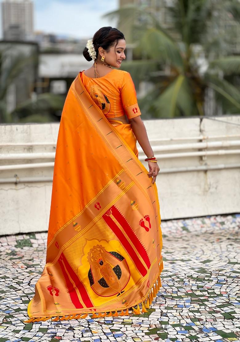 Yellow Zari Work Silk Saree Set - Indya
