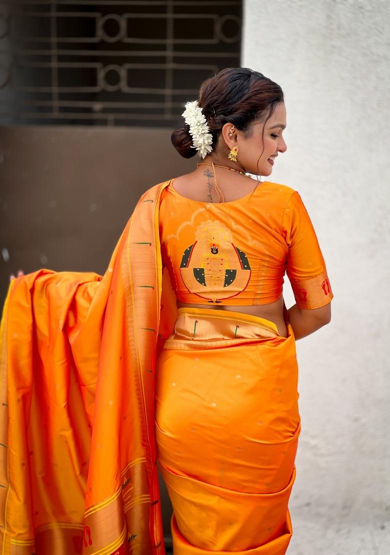 Yellow Zari Work Silk Saree Set - Indya