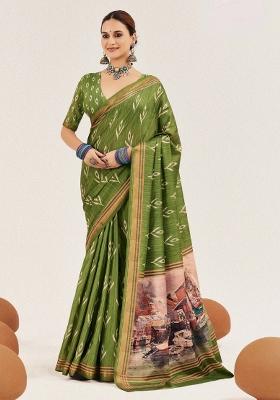 Green Abstract Silk Saree Set