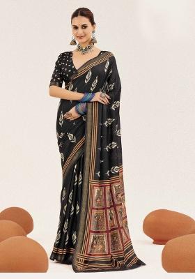 Black Abstract Silk Saree Set