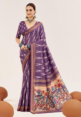 Lavender Abstract Silk Saree Set