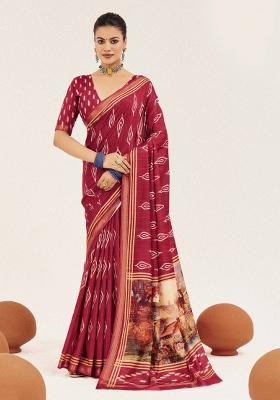 Magenta Abstract Silk Saree Set