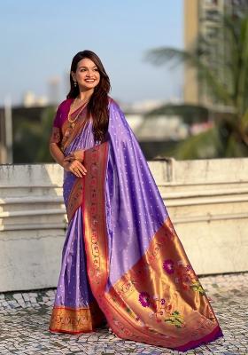 Lavender Zari Work Silk Saree Set