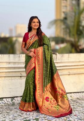 Green Zari Work Silk Saree Set