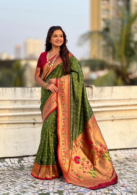 Green Zari Work Silk Saree Set