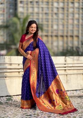 Violet Zari Work Silk Saree Set