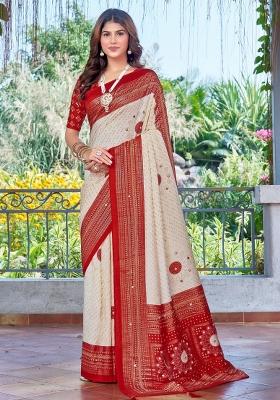 White Bandhej Silk Saree Set