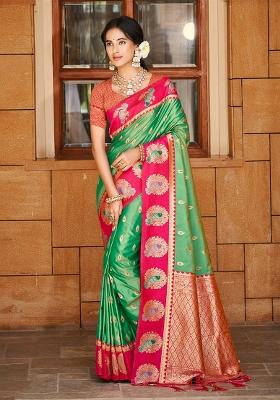 Green Zari Work Silk Saree Set