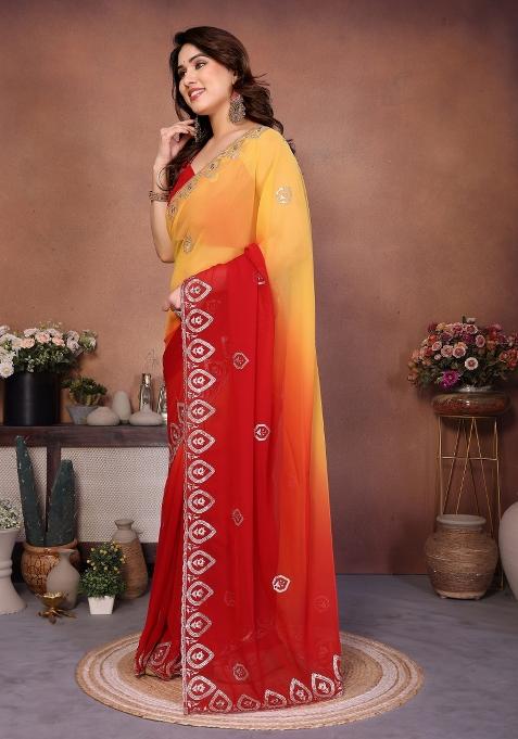 Red Embroidered Silk Saree