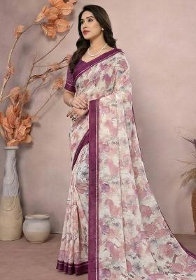 Purple Printed Satin Saree