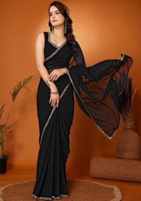 Black Solid Silk Saree