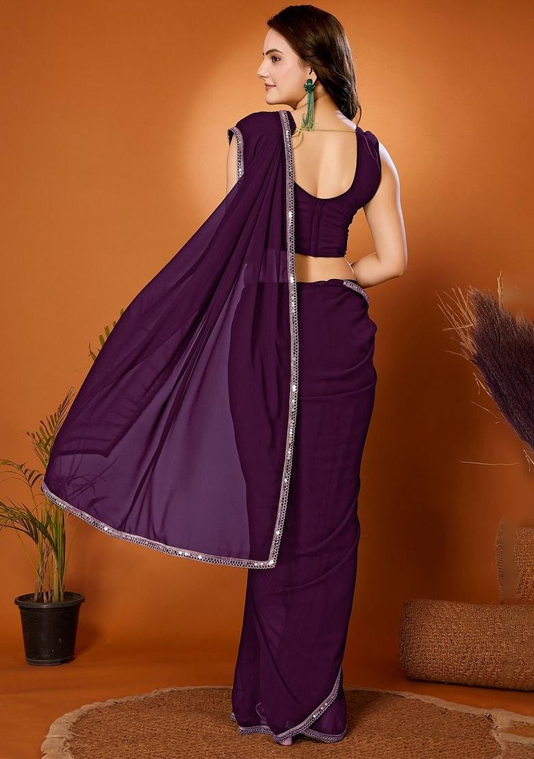 Purple Solid Silk Saree - Indya
