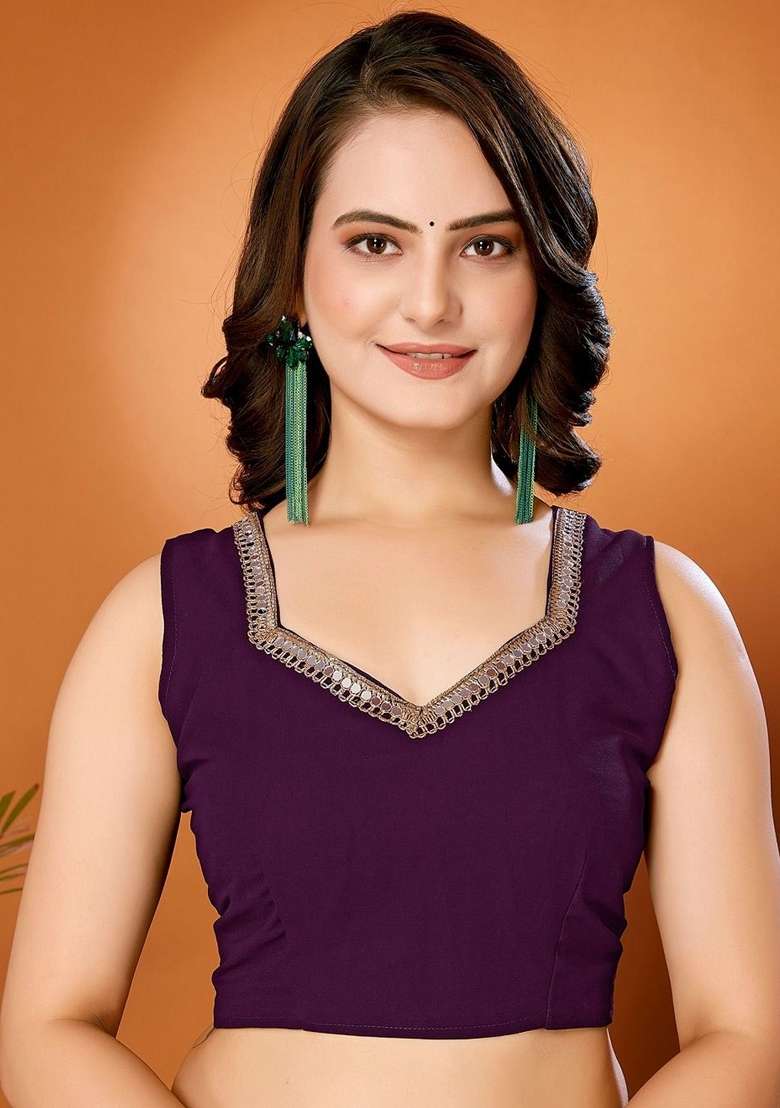 Purple Solid Georgette Blend Saree for Diwali and Festive Wear - Indya