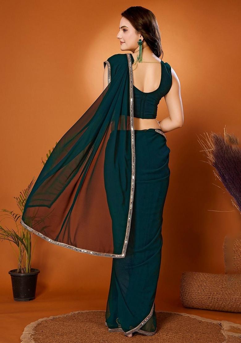 Rama Solid Silk Saree - Indya