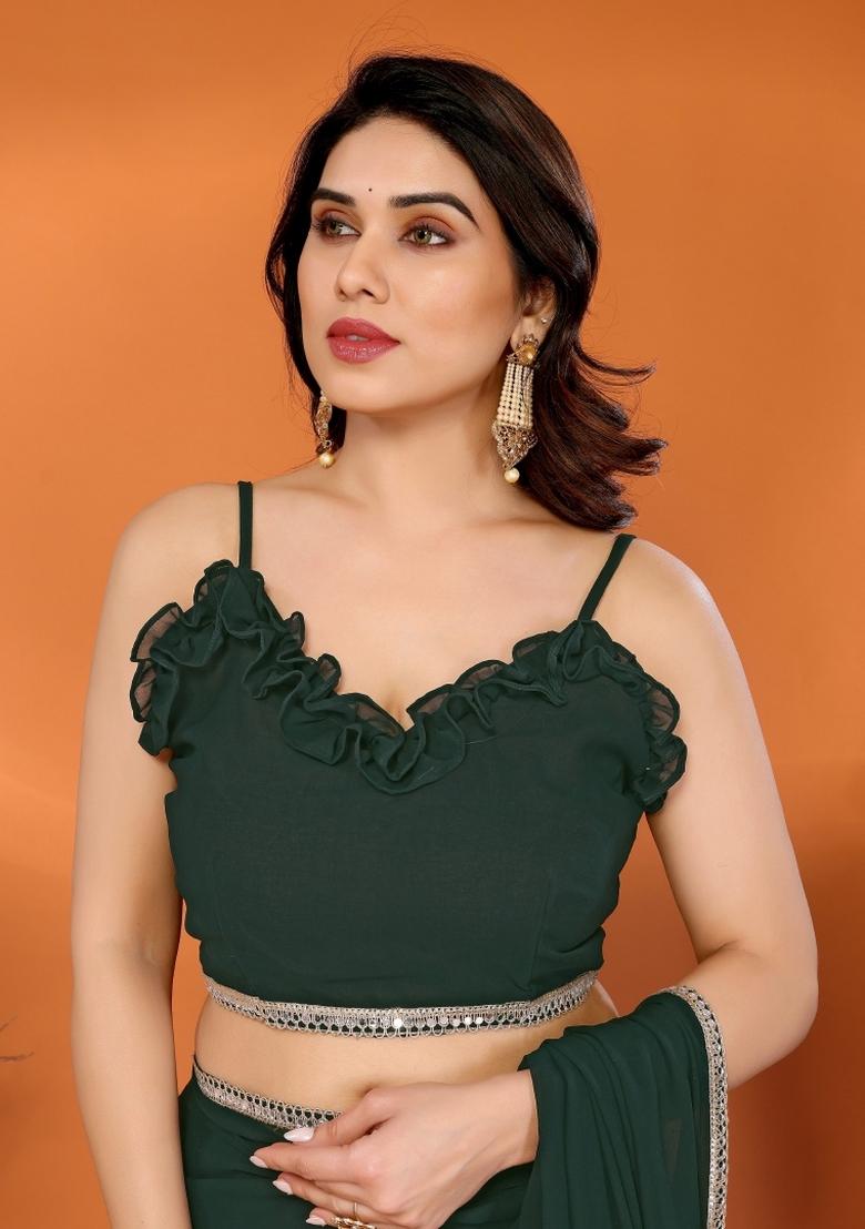 Green Solid Silk Saree - Indya