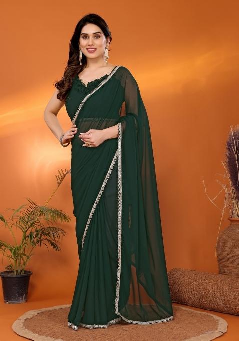 Green Solid Silk Saree