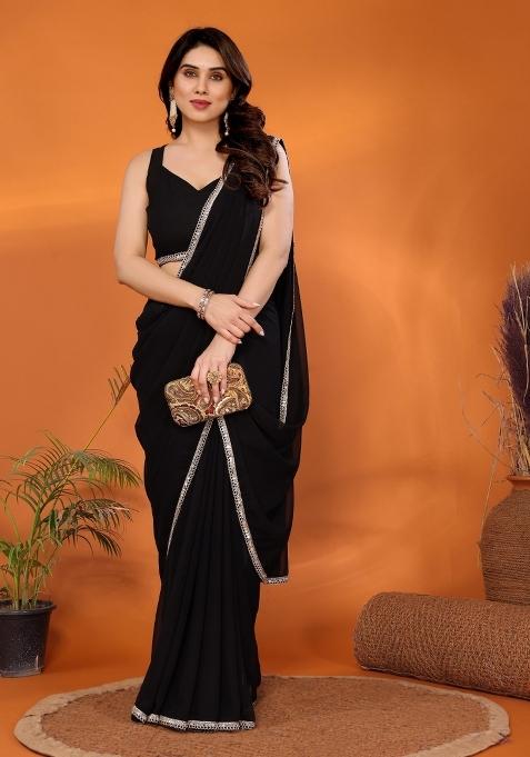 Black Solid Silk Saree
