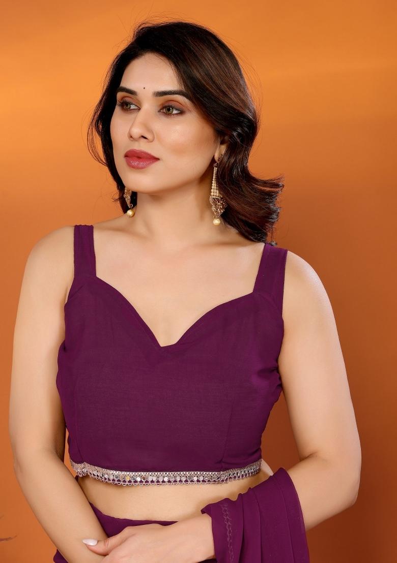 Purple Solid Silk Saree - Indya