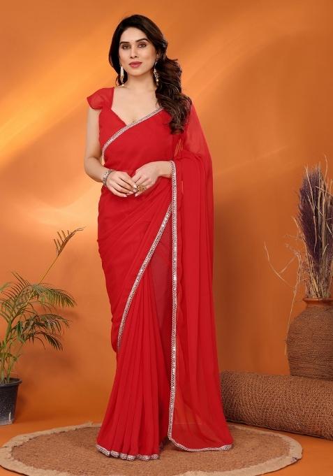 Red Solid Silk Saree