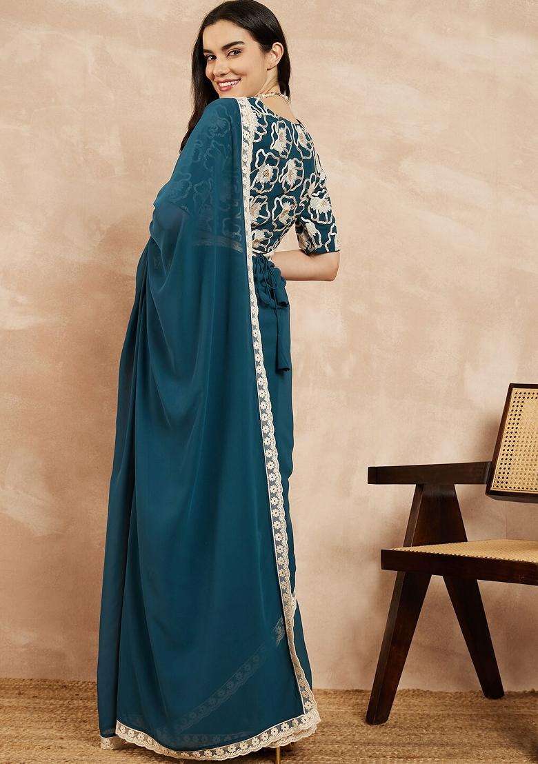 Rama Solid Silk Saree - Indya