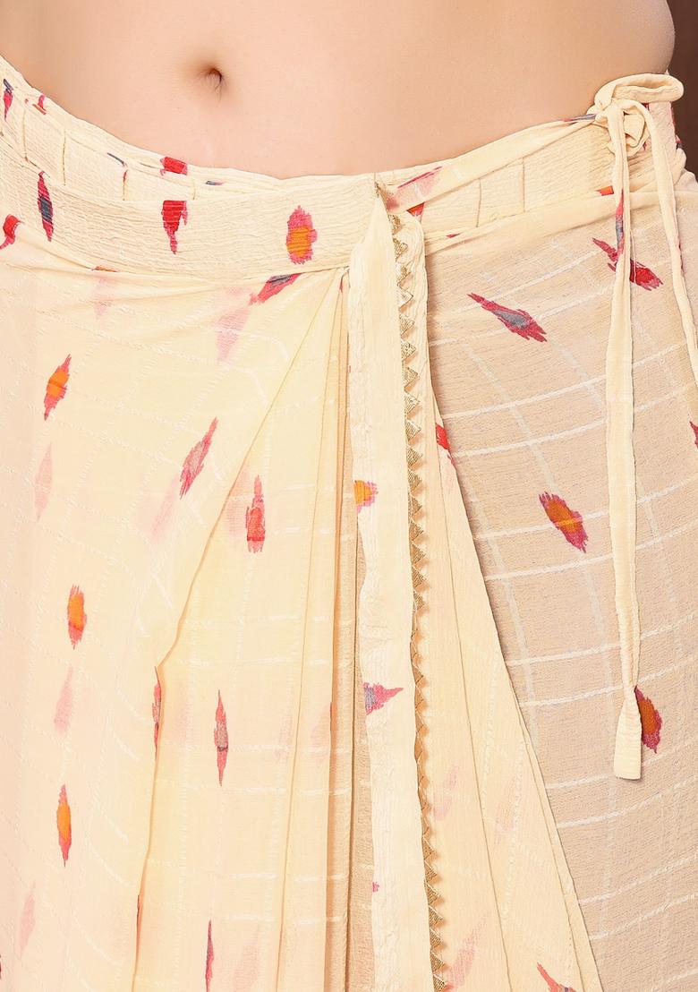 Cream Printed Silk Saree - Indya