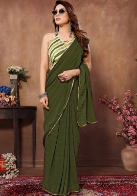 Green Printed Silk Saree