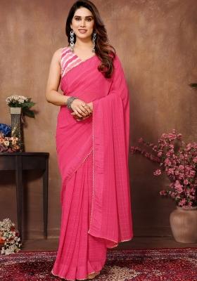 Pink Printed Silk Saree