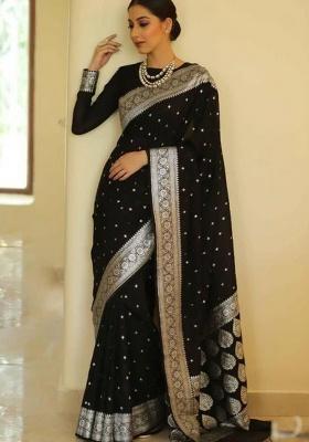 Black Zari Work Silk Saree Set