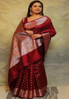 Maroon Jacquard Work Silk Saree Set