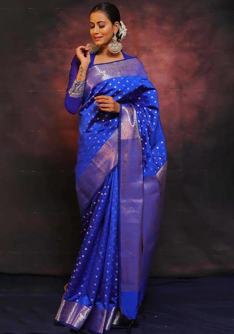 Navy Blue Jacquard Work Silk Saree Set