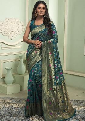 Rama Jacquard Weaving Work Silk Saree Set