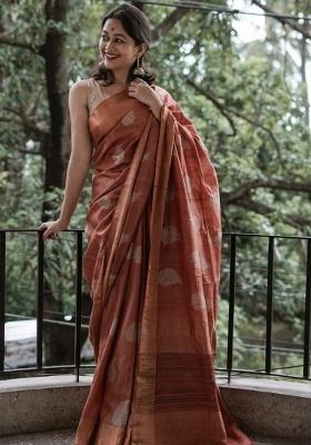 Coffee Jacquard Work Silk Saree Set