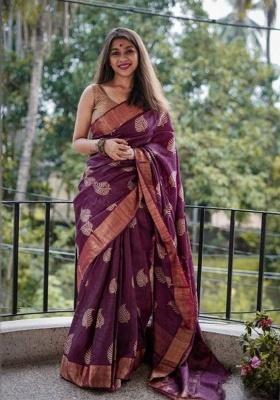 Wine Jacquard Work Silk Saree Set