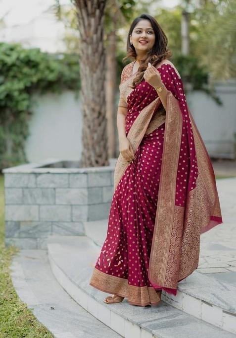 Maroon Jacquard Work Silk Saree Set
