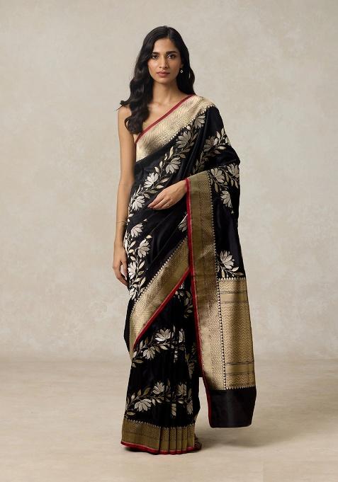 Black Jacquard Work Silk Saree Set