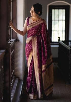 Wine Jacquard Work Silk Saree Set