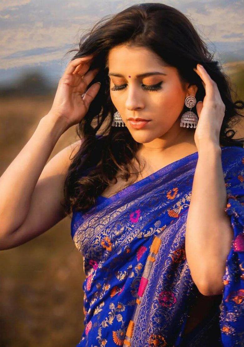 Blue Zari Work Silk Saree Set - Indya