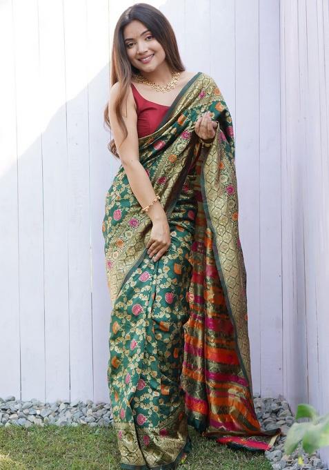 Green Zari Work Silk Saree Set