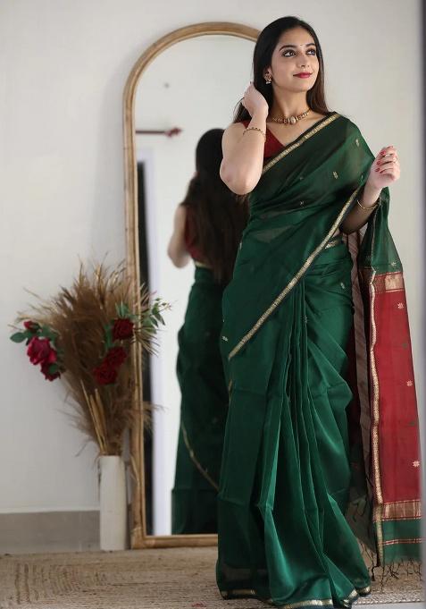 Green Zari Work Silk Saree Set