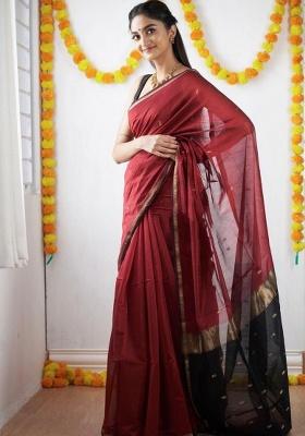 Maroon Zari Work Silk Saree Set