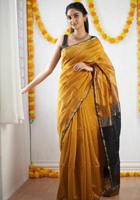 Yellow Zari Work Silk Saree Set